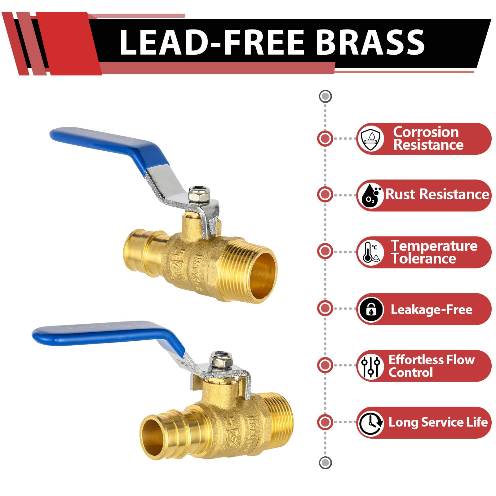 EFIELD - Confezione da 5 valvole a sfera di chiusura in ottone Pex-A 3/4" x 3/4" maschio NPT per collegamento a tubi Pex-A, ASTM F1960, leva blu, certificazione cUPC
