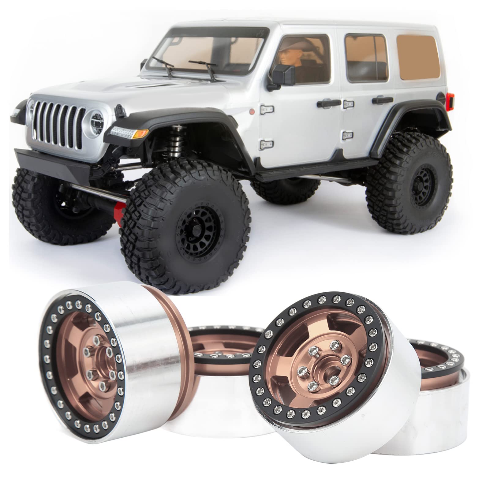 Cerchi per auto RC da 1,9 pollici in lega di alluminio premium con Beadlock per SCX10 MST 1/10 RC Car, 4 pezzi, resistenti, leggeri, lavorati a CNC. (Bronzo)