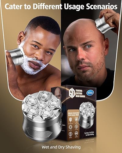 Miniatura 4 de VOVO Afeitadoras de cabeza para hombres calvos de 2 velocidades 6D, afeitadora eléctrica de gran capacidad, inalámbrica, tipo C, recargable, IPX7,