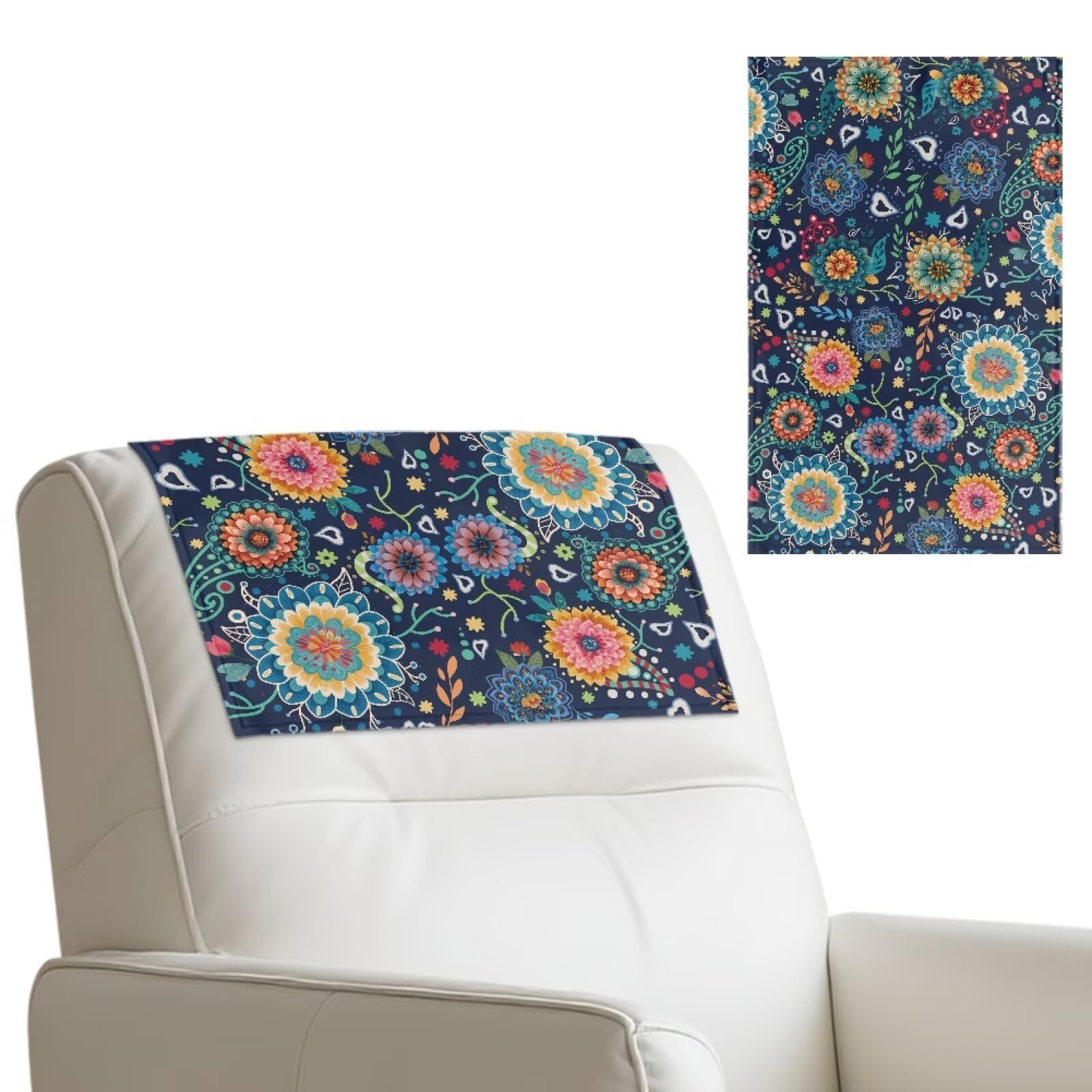 Xoenoiee Pokrowiec na zagłówek w stylu boho, mandala, wzór kwiatowy, na leżankę, ochraniacz na zagłówek kanapy, pokrowiec na zagłówek na sofę, meble, 3 szt