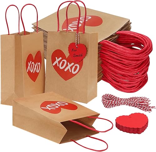 Miniatura 1 de 30 bolsas de regalo para el día de San Valentín con etiquetas, bolsas de papel kraft para envolver regalos con asas, bolsas de dulces de San