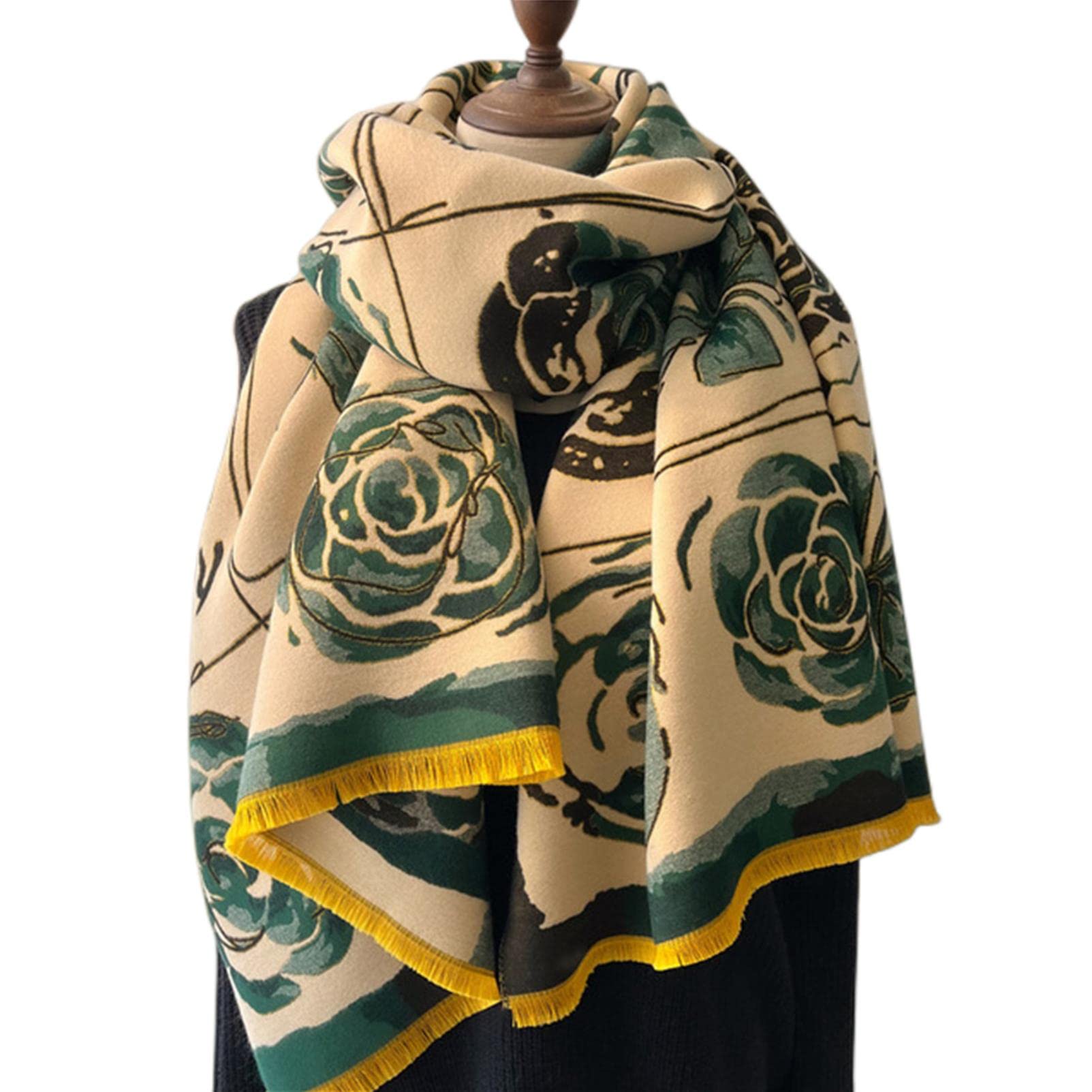 URYYRIT Sciarpa Sciarpa Invernali da Donna Floral Women Fucide Scialle in Cashmere E Avvolgi Uno Scialle di Coperta A Molla Calda Folta