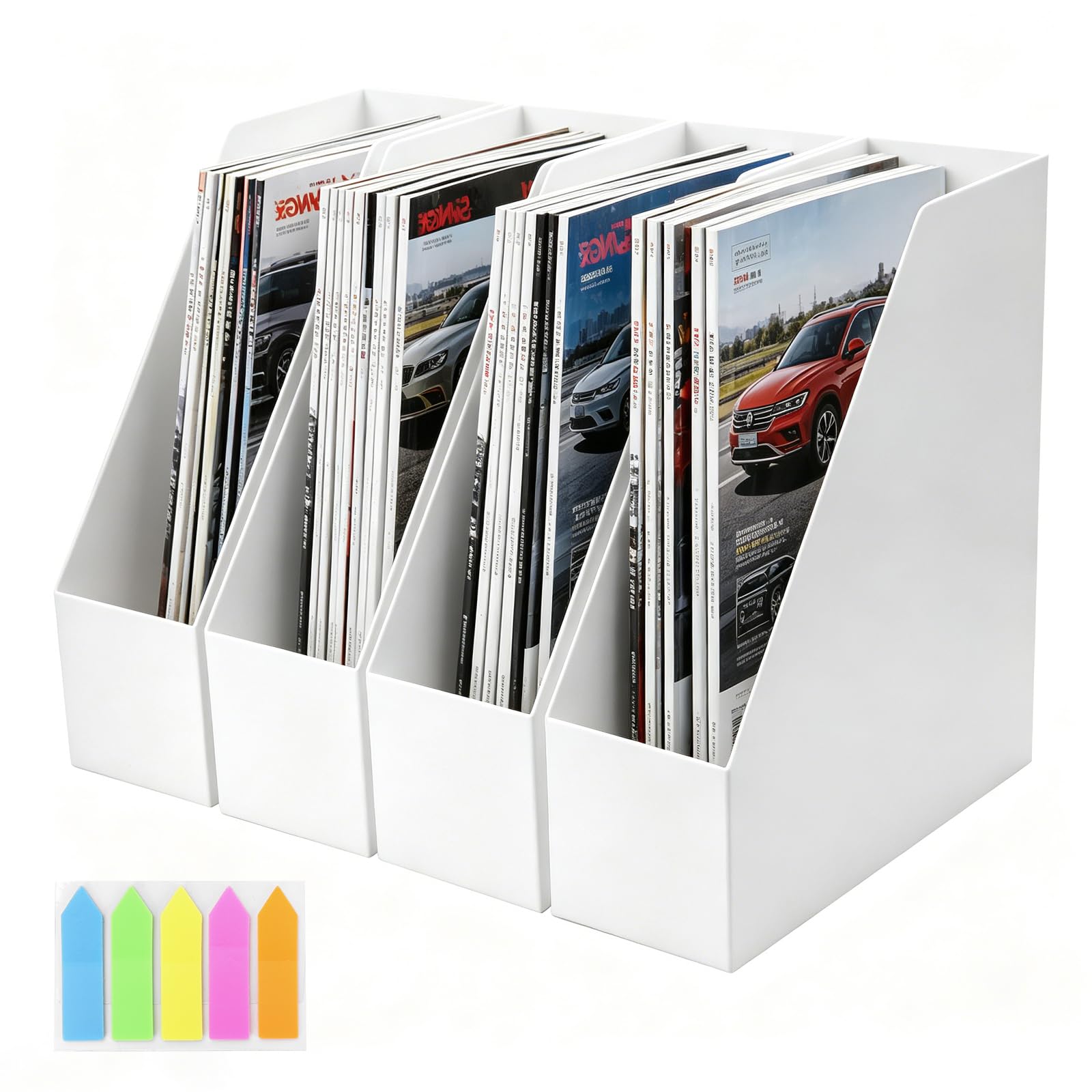 Set di 4 raccoglitori in plastica bianca con divisori e linguette per scrivere, raccoglitori da scrivania per documenti A4, soluzione di archiviazione per scrivania per studenti, salvaspazio