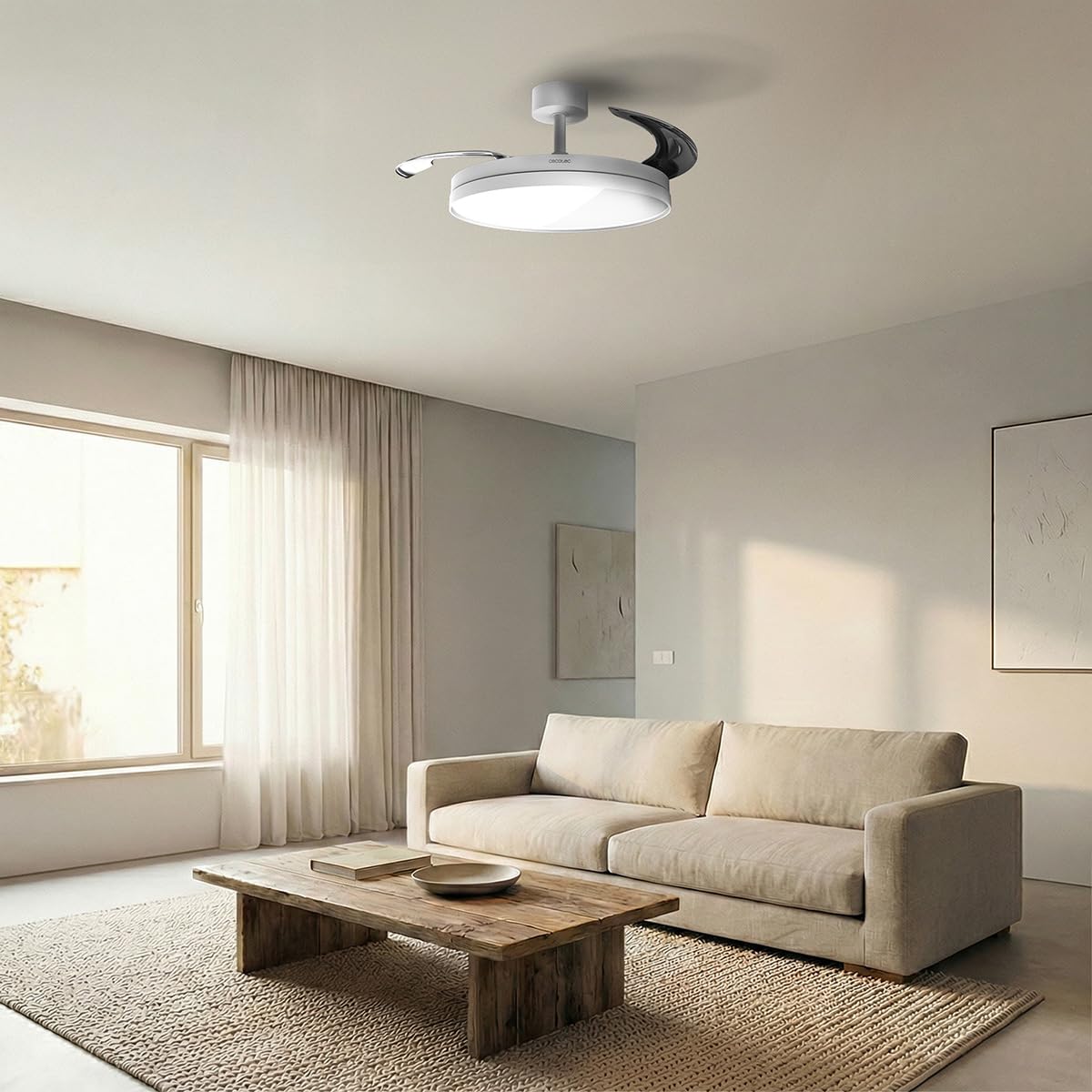 Cecotec Ventilatore da Soffitto con Luce con Pale Retrattili EnergySilence Aero 2440 Invisible Pure White. 30 W, Motore DC, Telecomando, Timer 6 h, 6 Velocità, Funzione Inverno-Estate, Aria Silenziosa
