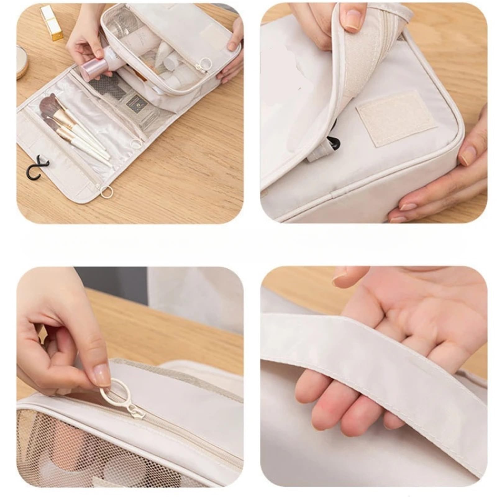 1 pz borsa da toilette appesa for viaggi d'affari portatile for il trucco for la cura della pelle di grande Per Viaggi(Beige)