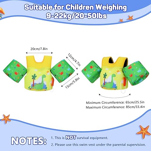 Miniatura 3 de MoKo Chaleco de natación para niños pequeños, flotadores de brazo de natación de 13 a 70 libras de dibujos animados con alas de agua para piscina,