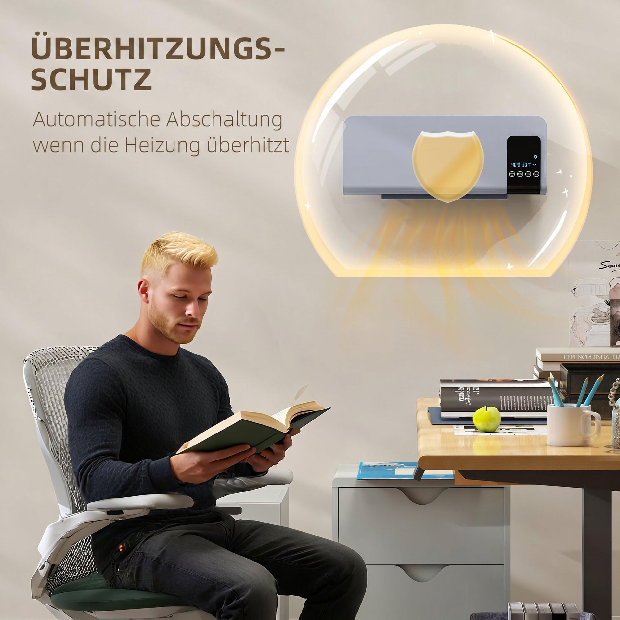 HOMCOM Nagrzewnica ceramiczna do montażu ściennego 2000W do biura szary