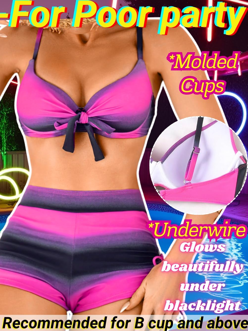 Women High Waisted Molded Cup Bikini Sets, Underwire Push Up Striped Swimsuits, Bathing Suit with Boy Shorts 2 Piece - Image 2