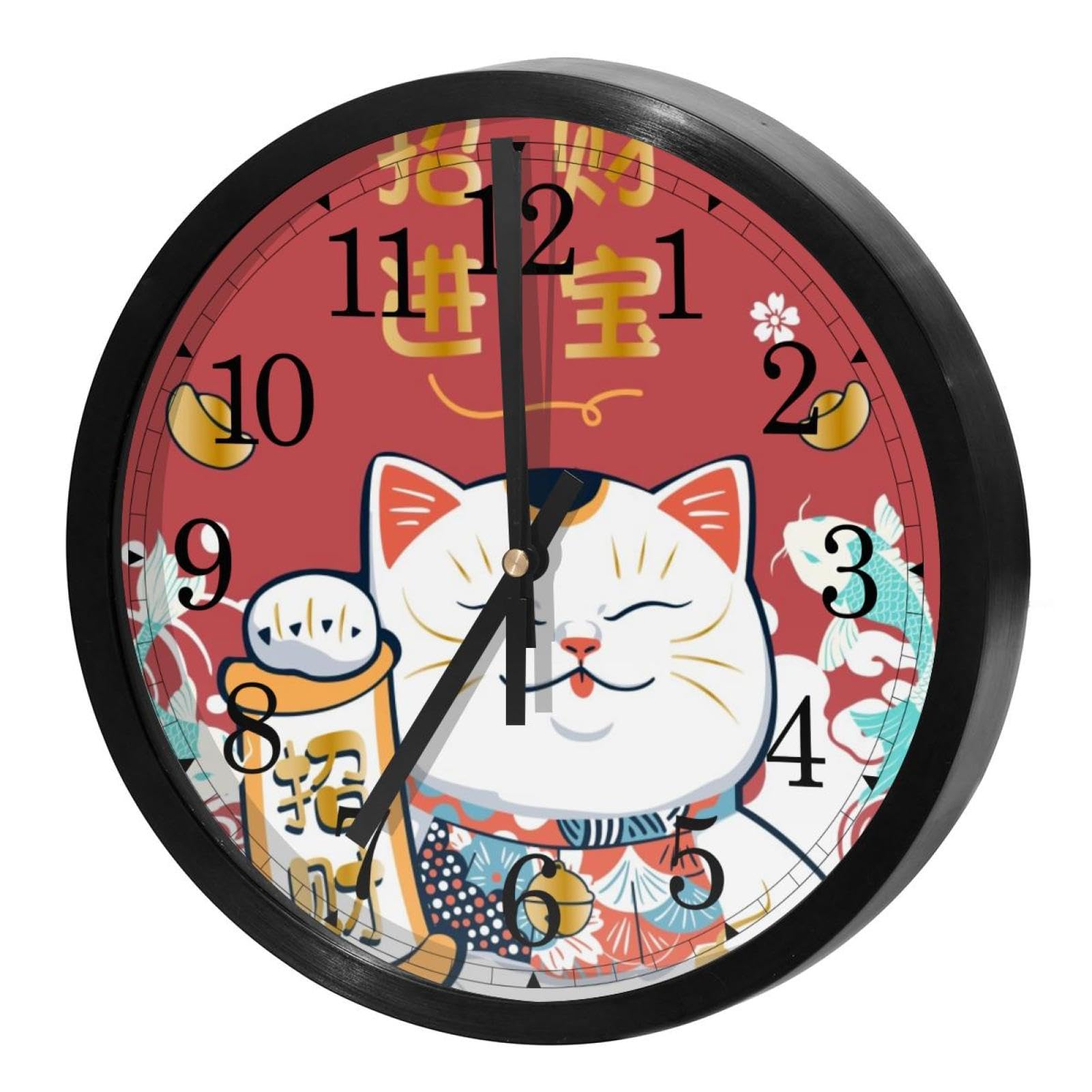 Horloge murale Maneki Neko quartz silencieuse pour maison et bureau