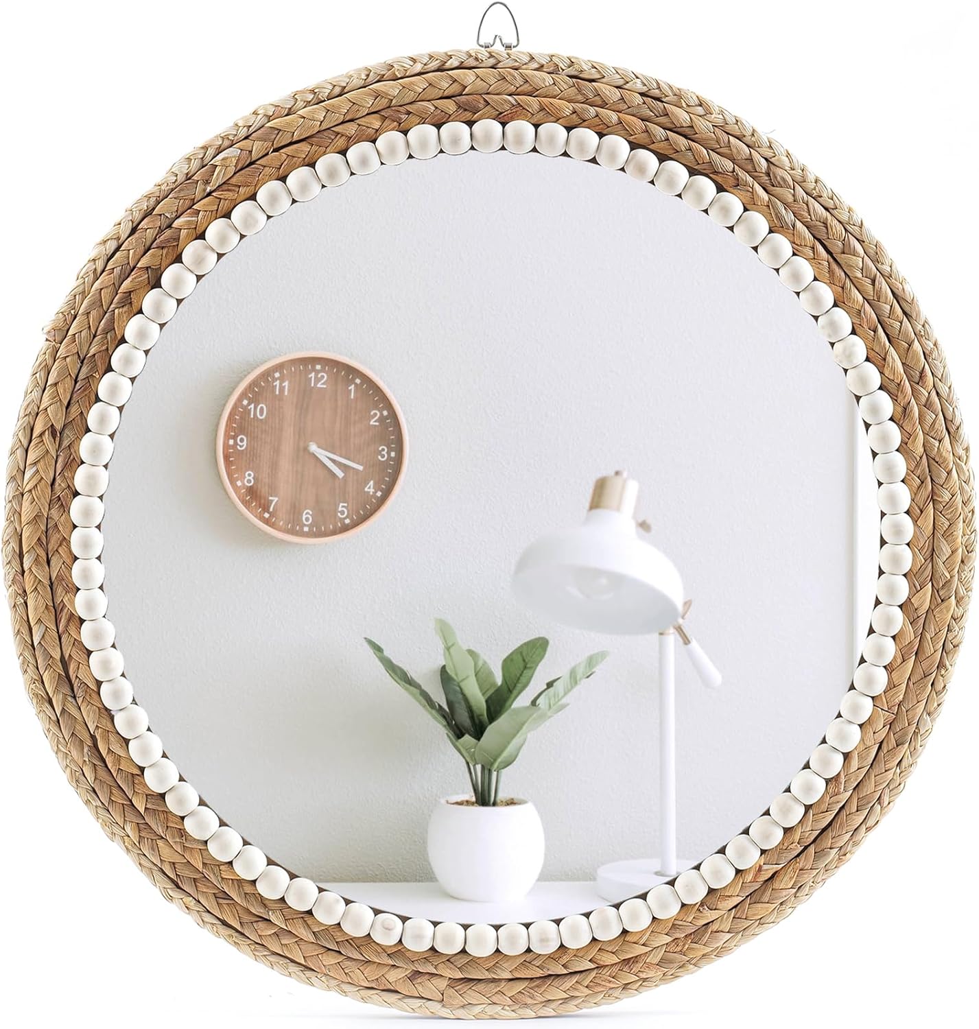 18 Inch Boho Wall Mounted Mirror,Decorative Round Rattan Hanging Wall Mirror?Suitable for Farmhouse, Living Room, Bedroom and Bathroom 18"L x 18"W