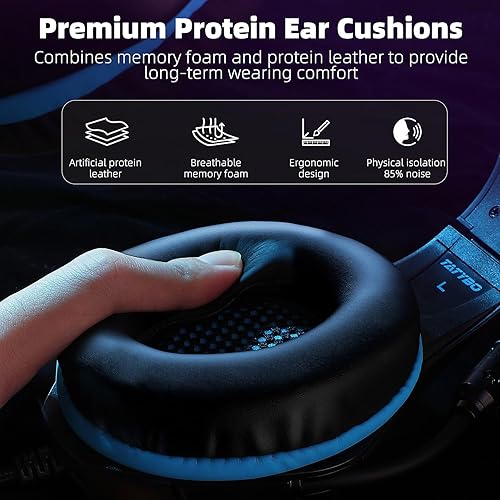 Vista 6 de Auriculares para juegos para PC, PS5, interruptor, móvil, auriculares para juegos para Nintendo con micrófono con cancelación de ruido, sonido