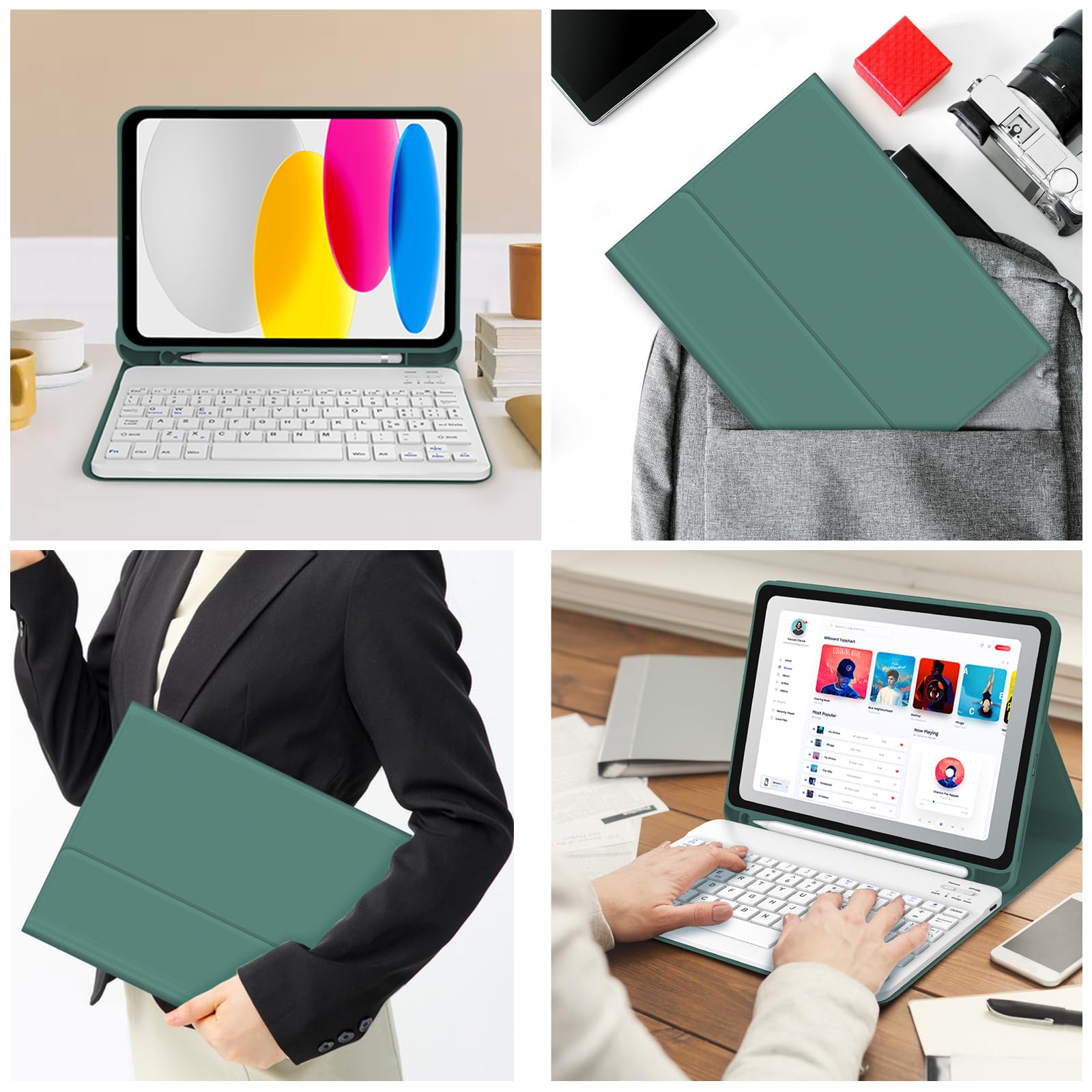 JADEMALL Tastiera per iPad 11 Generazione A16 11" 2025/10 Generazione 10.9" 2022, Italiano QWERTY Tastiera Bluetooth Staccabile per iPad A16 11/10 Generazione 2025/2022, Verde Scuro