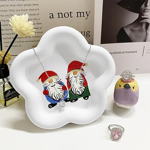 Miniatura 4 de TIGERMILLION Plato de joyería de yeso, pequeño plato decorativo para joyas, soporte para anillo de plato de baratija, patrón impreso a mano para