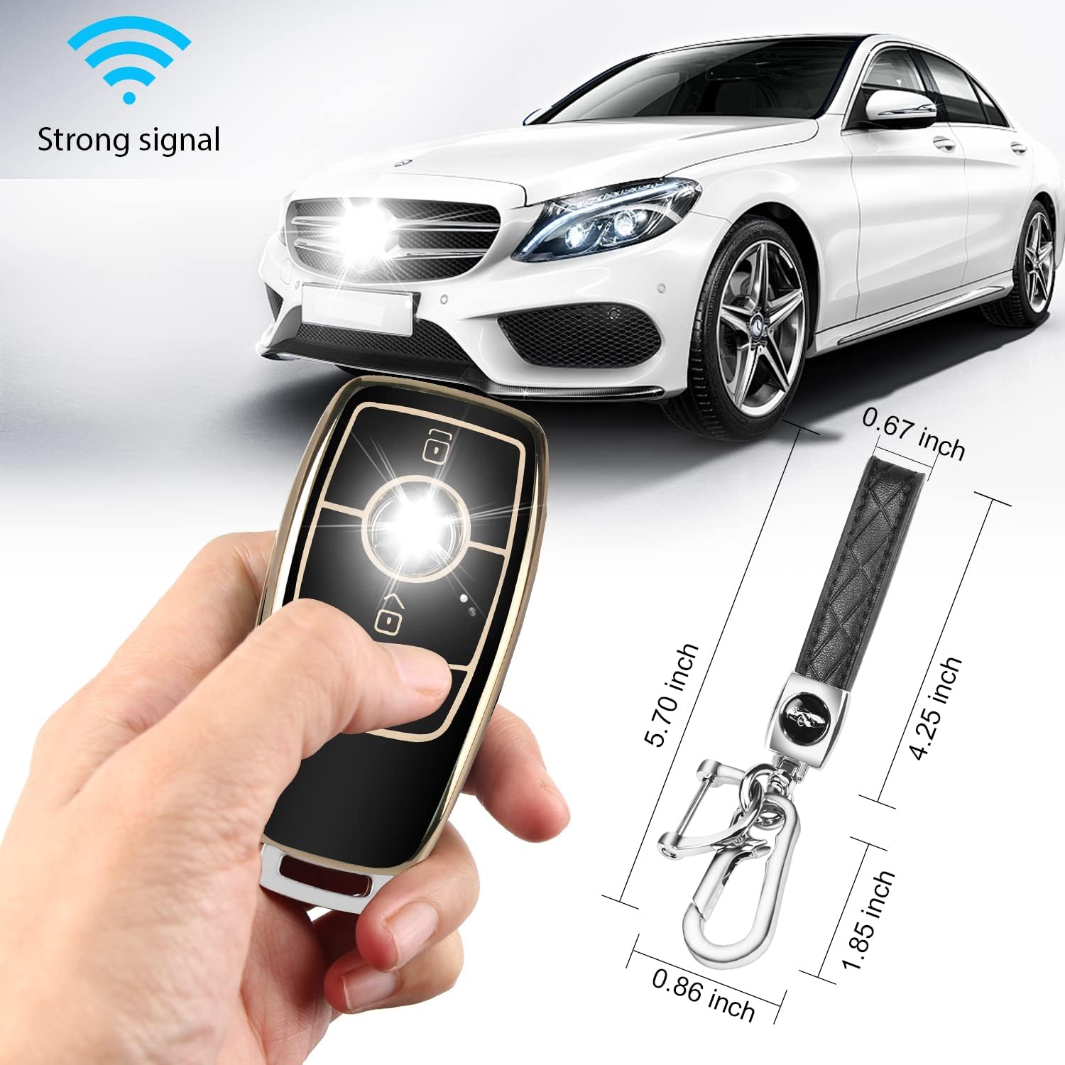 QBUC for Mercedes Benz Key fob Cover, TPU Car Key Case Protector with leather Keychain Compatible with Mercedes-Benz 2017-2021 E-Class S-Class 2019-2023 A-Class C-Class G-Class, Black - Image 4