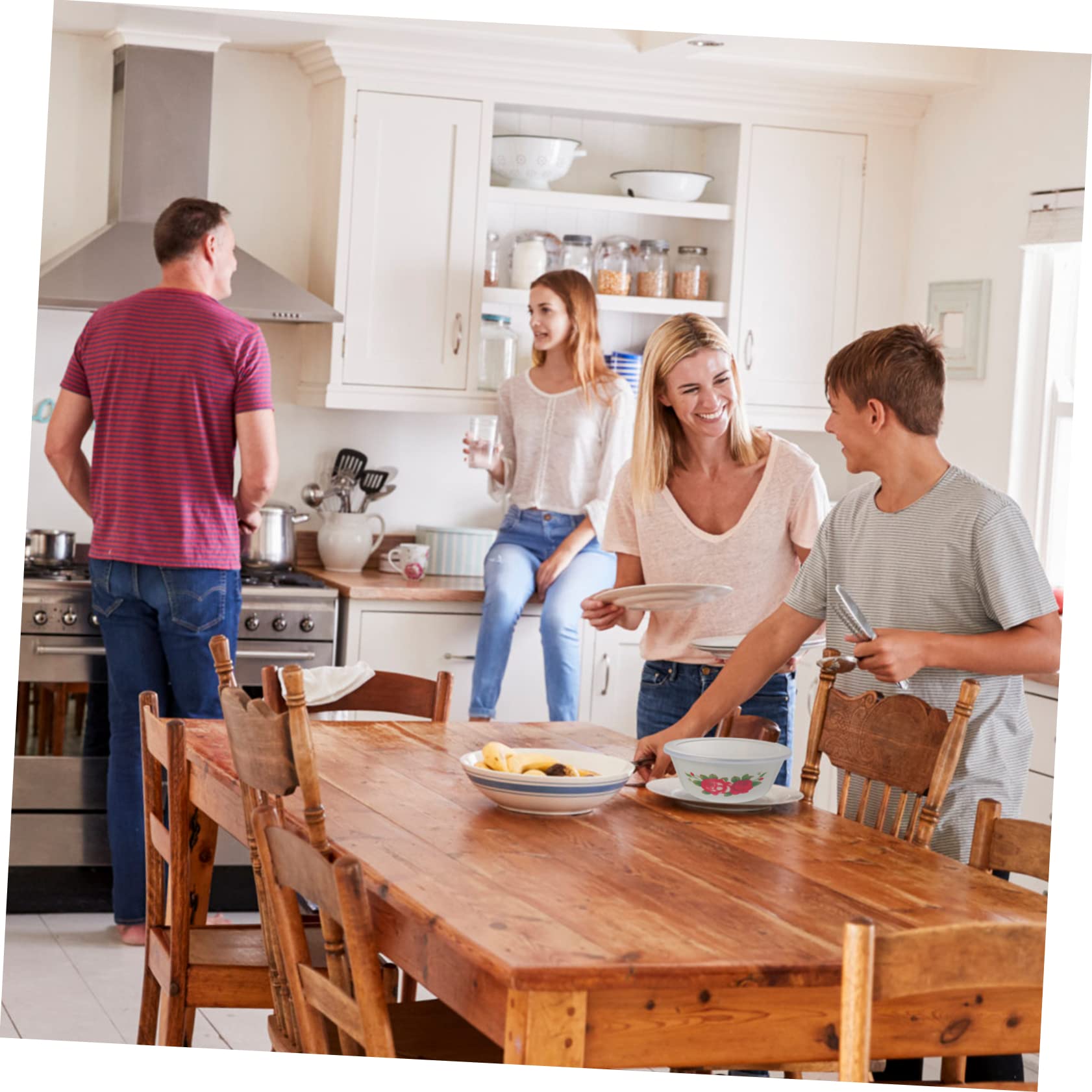 COLLBATH 1Pc Vintage Enamelware Basin with Lid Antique Kitchen Tureen Pot for Serving Salad and Soup Beige Floral Design Practical