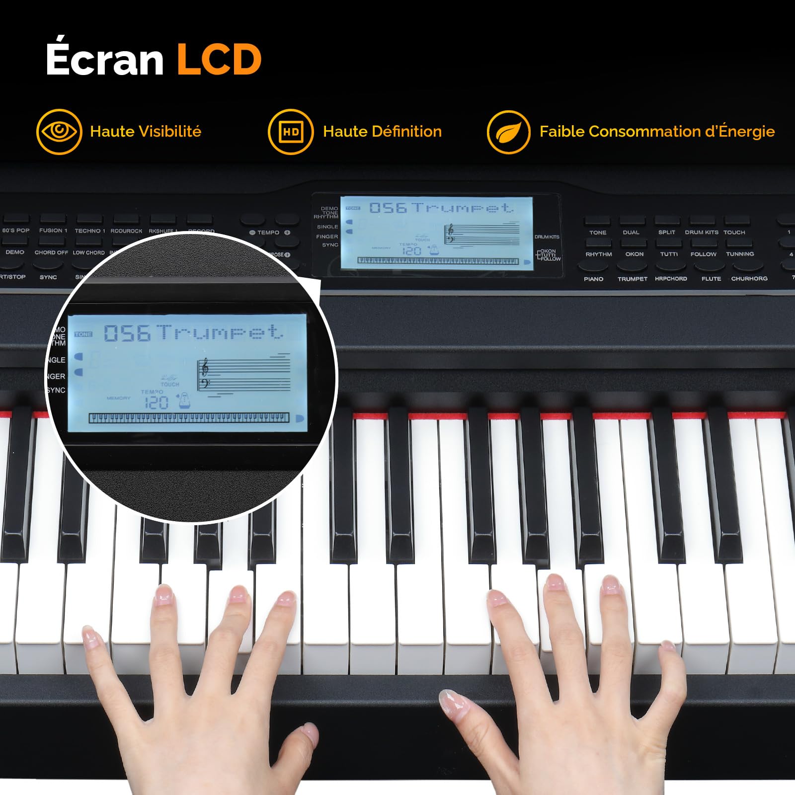 Glarry Piano numérique 88 touches Lestées, Piano Électrique avec Enregistrement Audio&MIDI Bluetooth, Transposition, Accompagnement du Volume, Accordage/Force, Idéal pour Famille & Enseignement (Noir)