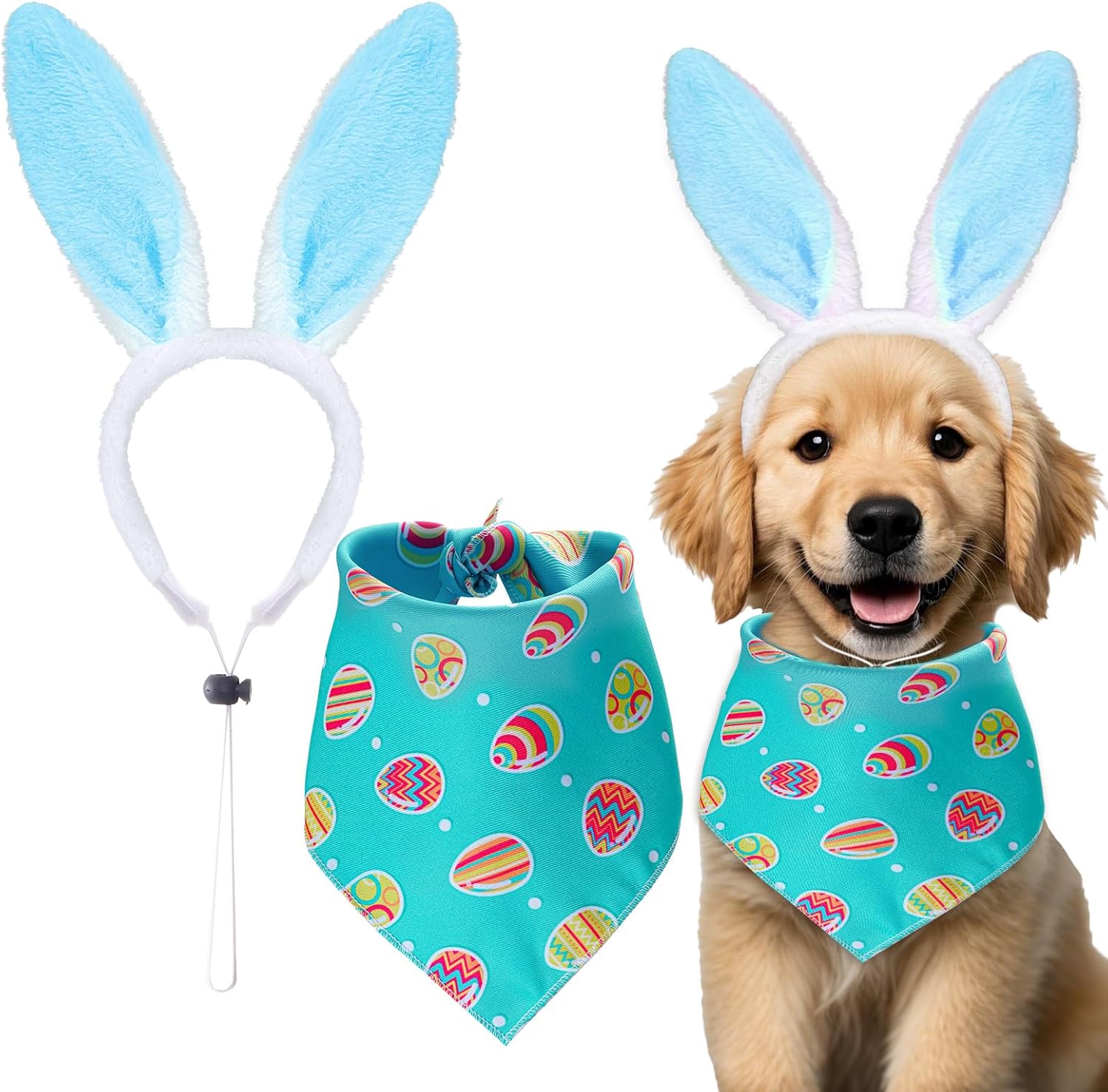 2 Piezas Orejas de Conejo y Bandana para Perro, Disfraz de Pascua