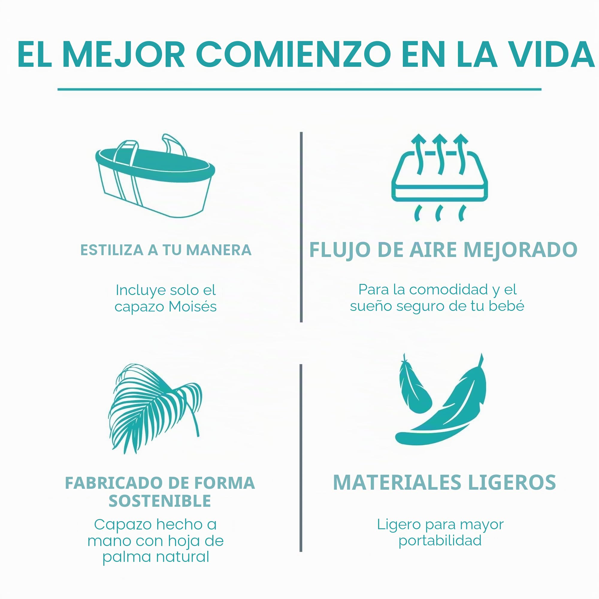 Clair de Lune Moisés de Palma Natural | Diseño Tejido a Mano y Transpirable | Esenciales para recién Nacidos | Adecuado Desde el Nacimiento | Tejido de Palma Natural 100% orgánico | Moisés Premium