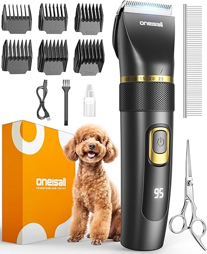 oneisall Cortadora de perros de bajo ruido, kit profesional de cortadora de pelo para perros con afeitadora inalámbrica recargable para perros y
