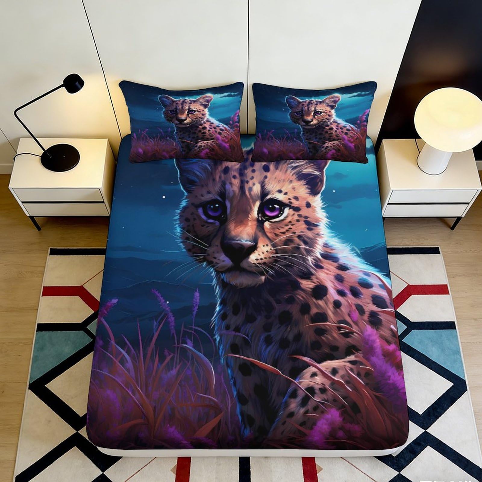 3D Printed Wild Cheetah Fitted Sheet Microfiber Soft Animal Jungle Night Mattress Cover for Bedroom Dorm Mattress Protection Decor 90x200x25cm