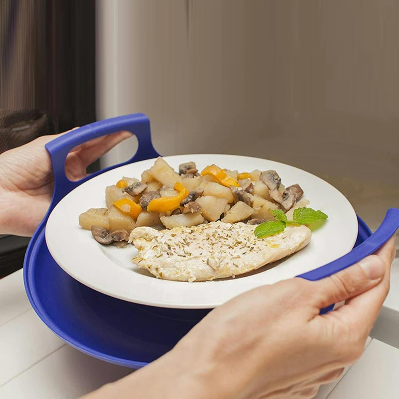 Lot De 2 Plateaux Micro-ondes Avec Poignées Cool Touch – Support Anti-Débordement Et Transport Pour Bol & Assiette Chauds