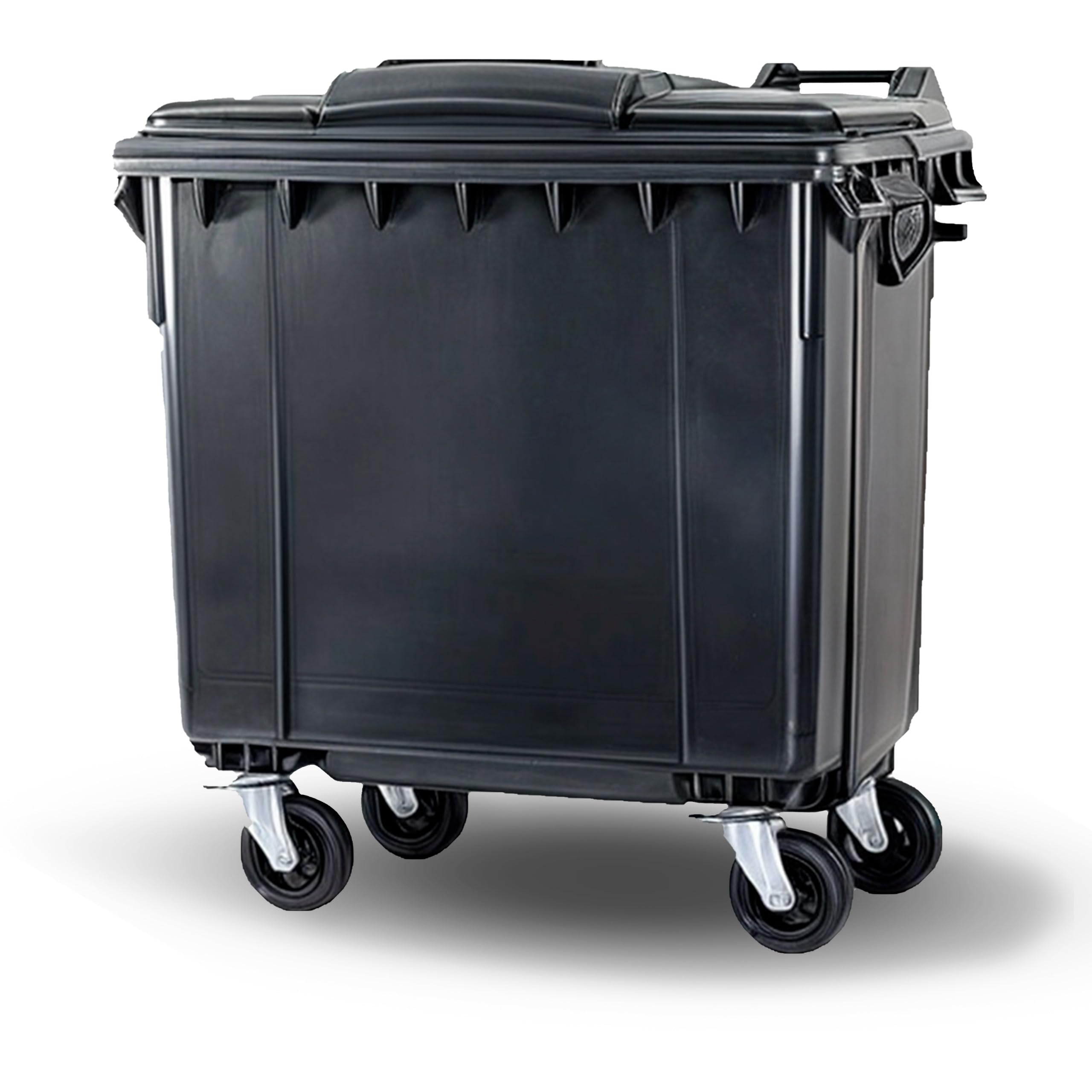 SSI Contenedor de Basura 1100L con Tapa Plana - Ruedas con Freno, Desagüe Inferior, Cumple Normativa EN-840, Ideal para Grandes Volúmenes de Residuos y Reciclaje en Exteriores (Antracita, 1100 litros)