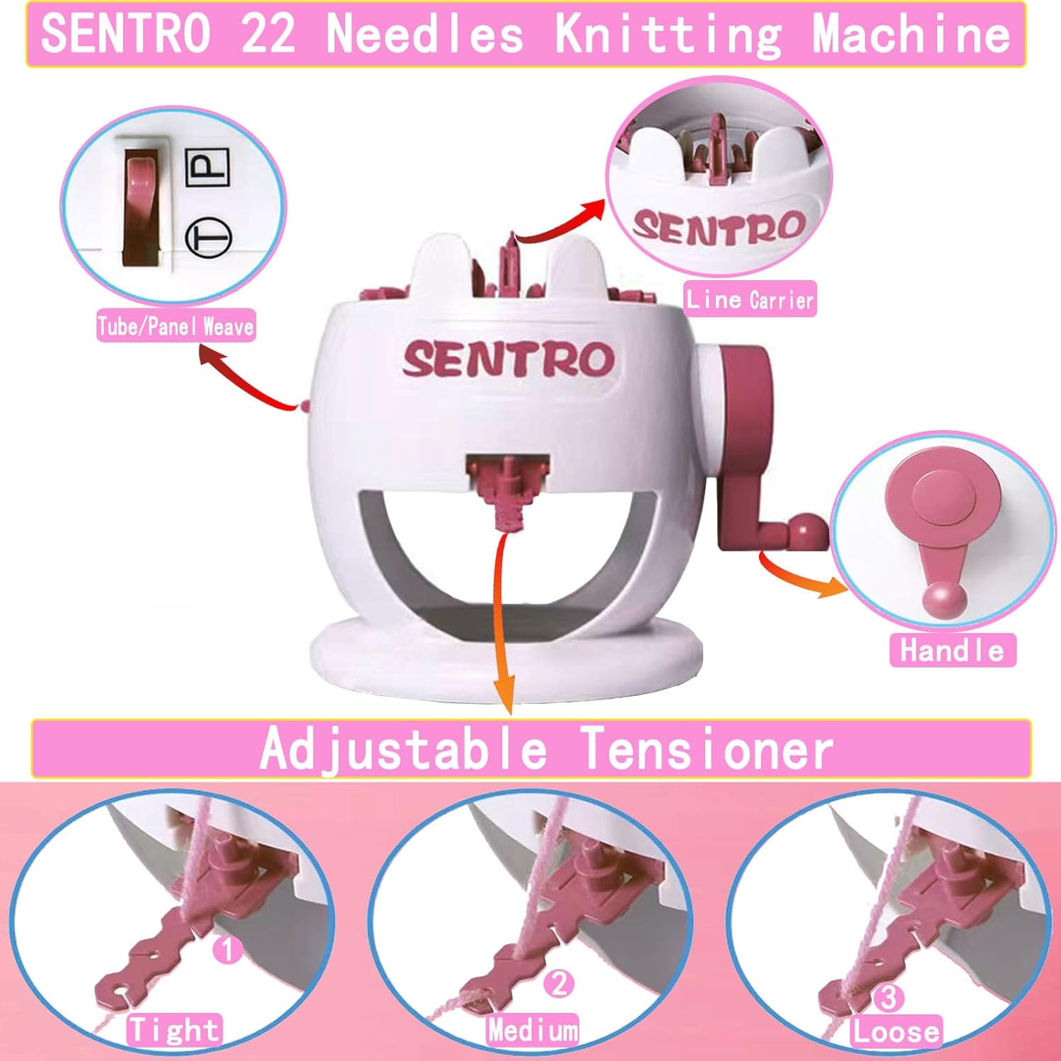 SENTRO Knitting Machine,22 Needles Knitting Machine,Smart Automatic Knitting Loom Machine for Beginners,Kids and Adults,Circular Knitting Crochet Machine Kit for Hat,Socks,Scarves,Glove,Knit Items