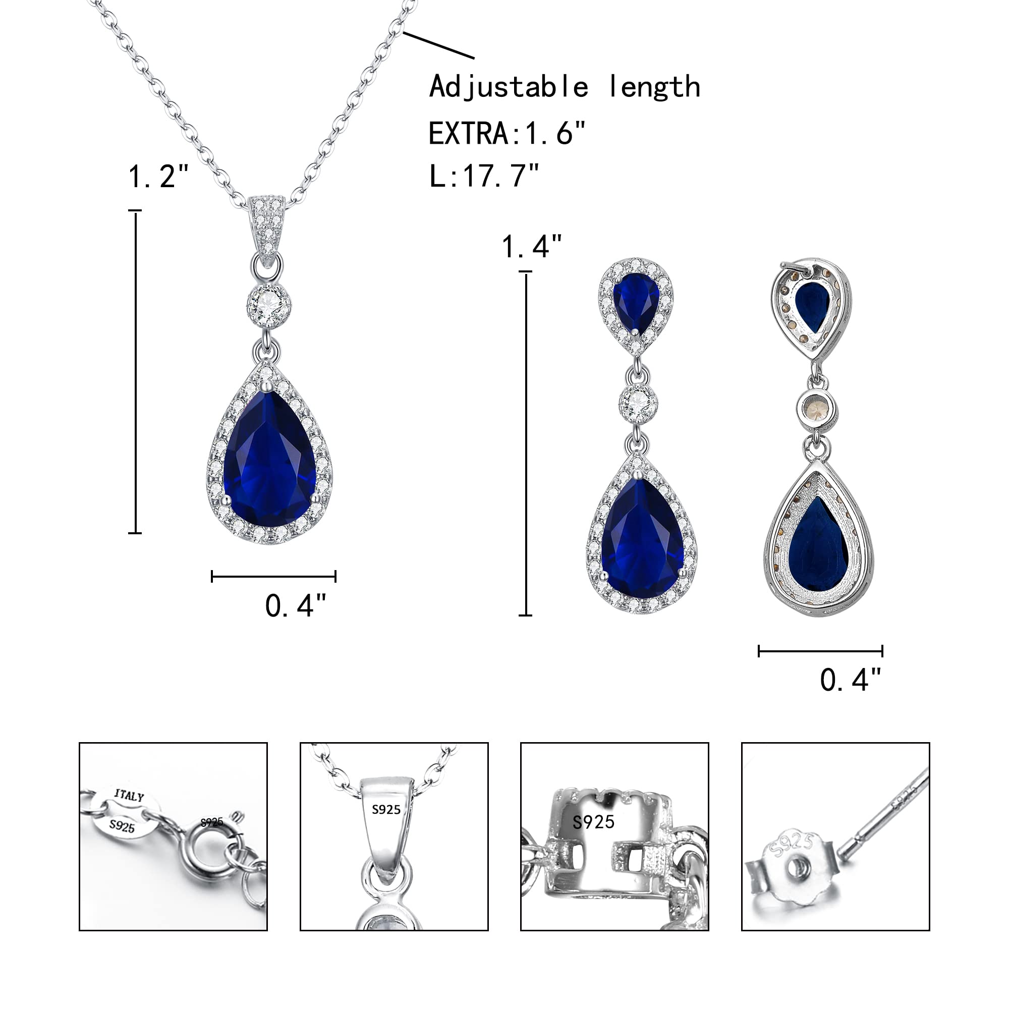 Mujer 925 de Plata Boda Nupcial Cúbica Zirconia Infinity Lágrima Colgante Collares Dangle Pendients Serie