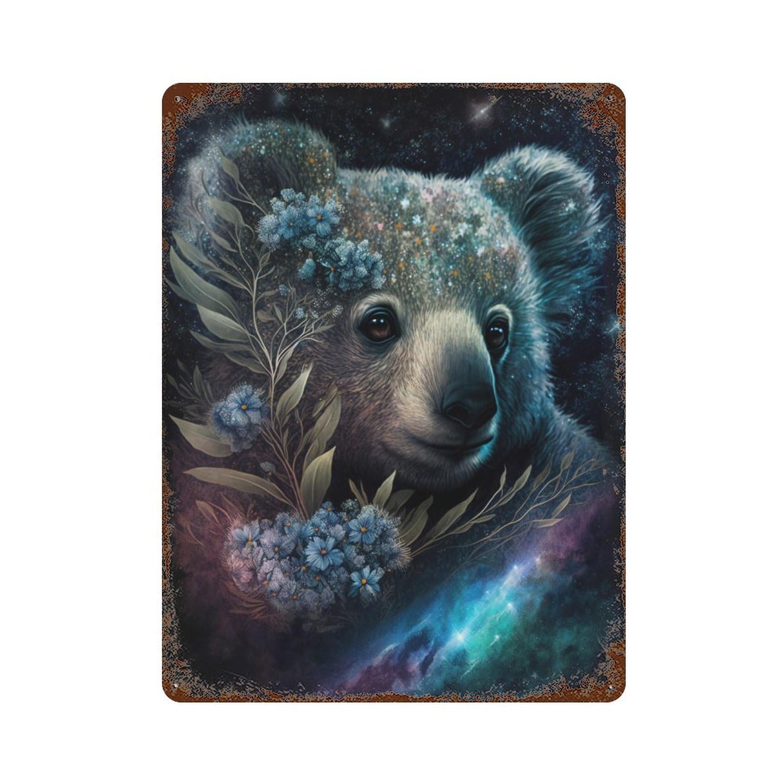 Galactic Bear with Flowers -2 Distressed Metal Wall Sign 15.7"x11.8", Ideal for Cafe, Home Bar And Lounge Decor