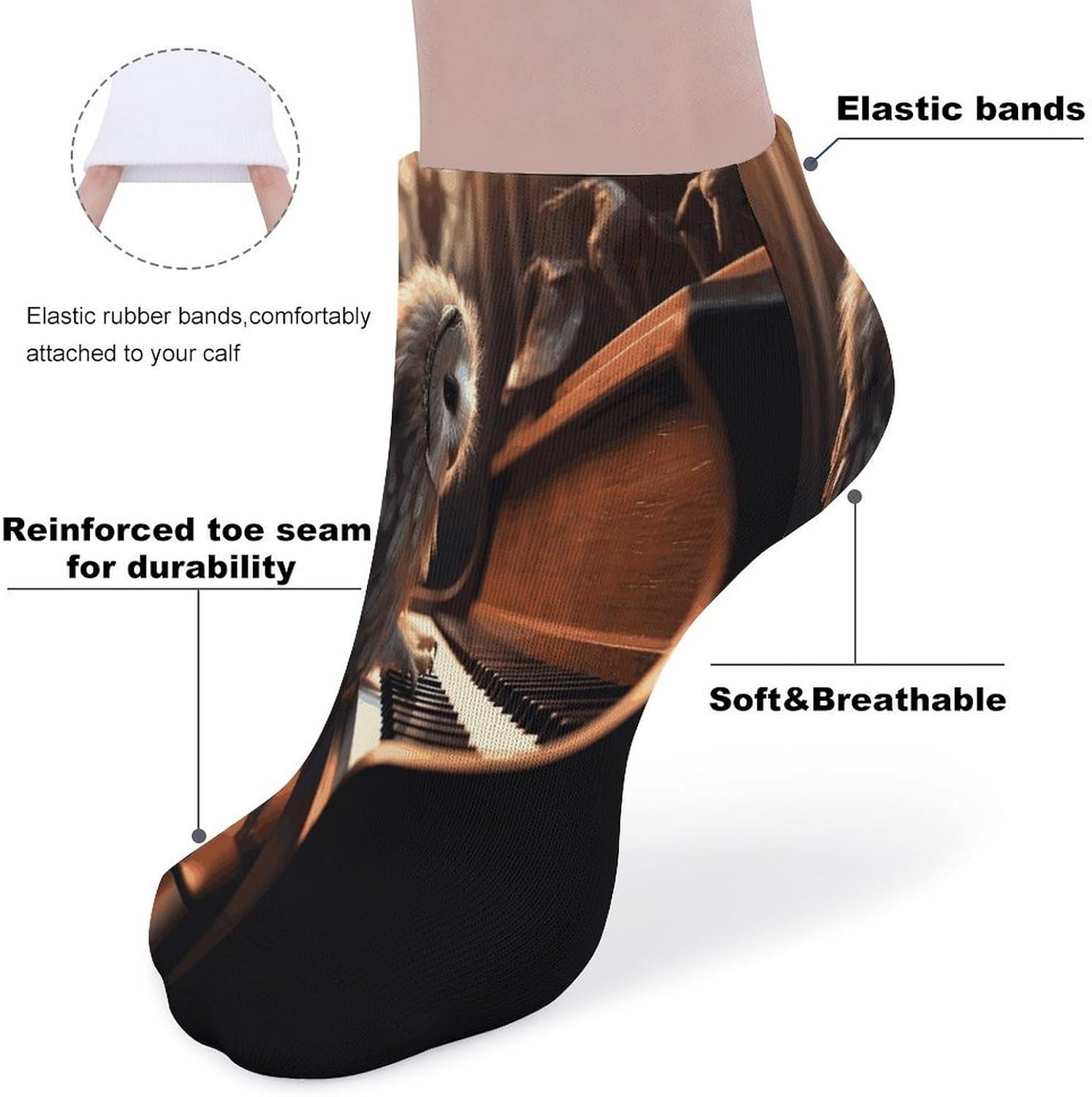 Owl Plays Piano Ankle Socks for Men Women 5 Pairs | Comfortable Casual Low Cut Socks, Lightweight No Show Breathable Athletic Socks, Soft Mini Crew Socks for All Seasons