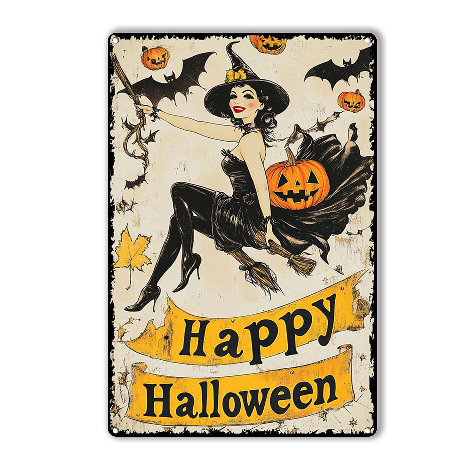 Anceky Happy Halloween witch Tin Sign Vintage Metal Sign Wall Decor for Farmhouse Home Bar Backyard Cafe 12×16 Inch