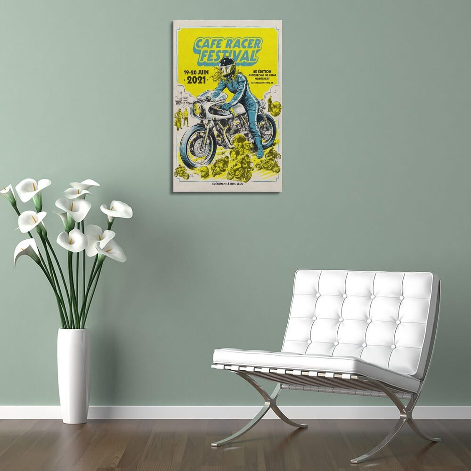 ECHUN Poster su tela, decorativo, motivo: Cafe Racer Festival 2021, 40 x 60 cm