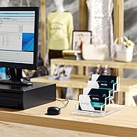 Vista 3 de HIIMIEI Exhibición de tarjetas de visita acrílicas, múltiples tarjeteros para oficina, hogar, restaurante, 4 ranuras y 4 niveles