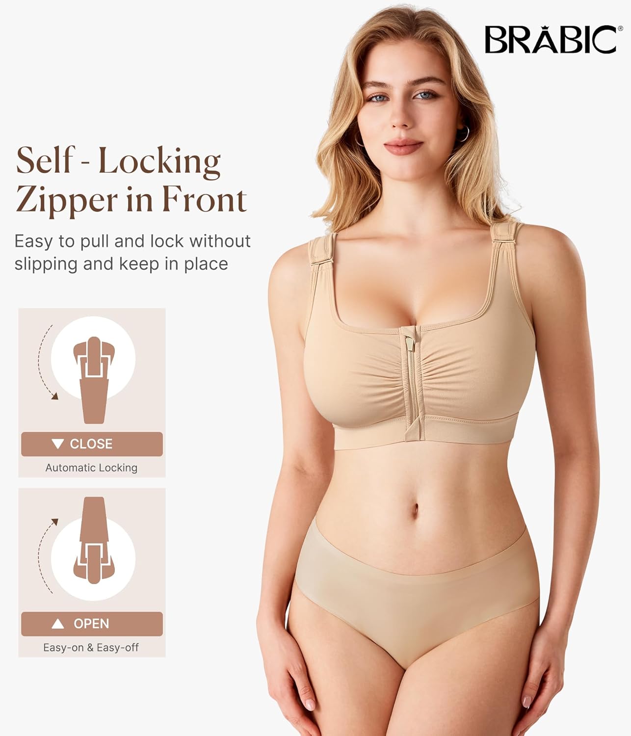 BRABIC Zip Front Closure Bras for Women Post Sugery Compression Surgical Bra Full Coverage with Adjustable Straps - Image 4