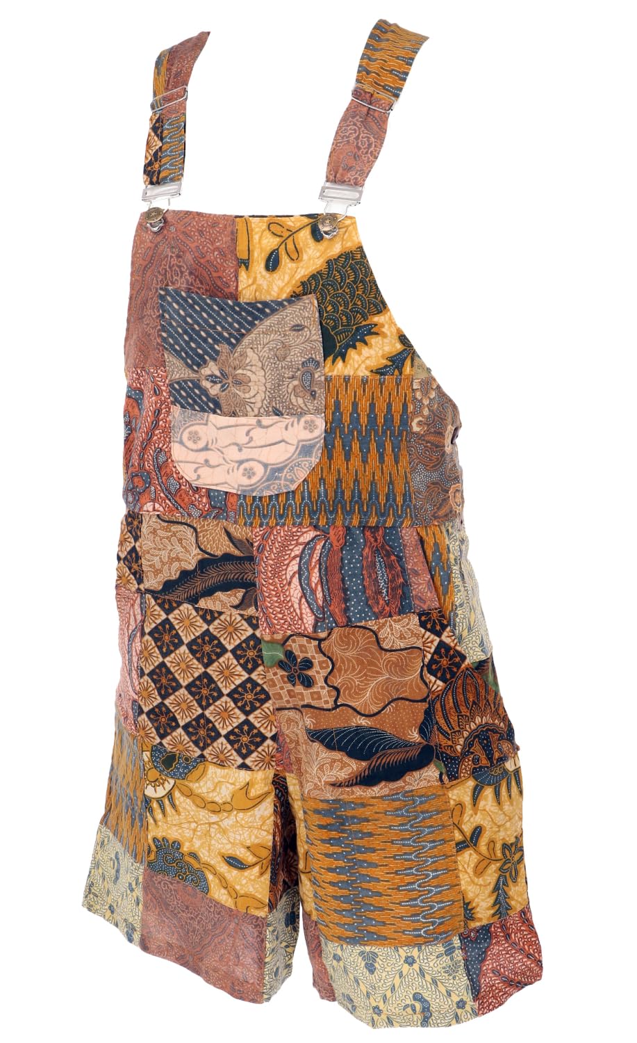 GURU SHOP Goa Shorts, Kurze Patchwork Latzhose, Upcycling Boho Latzhose, Damen