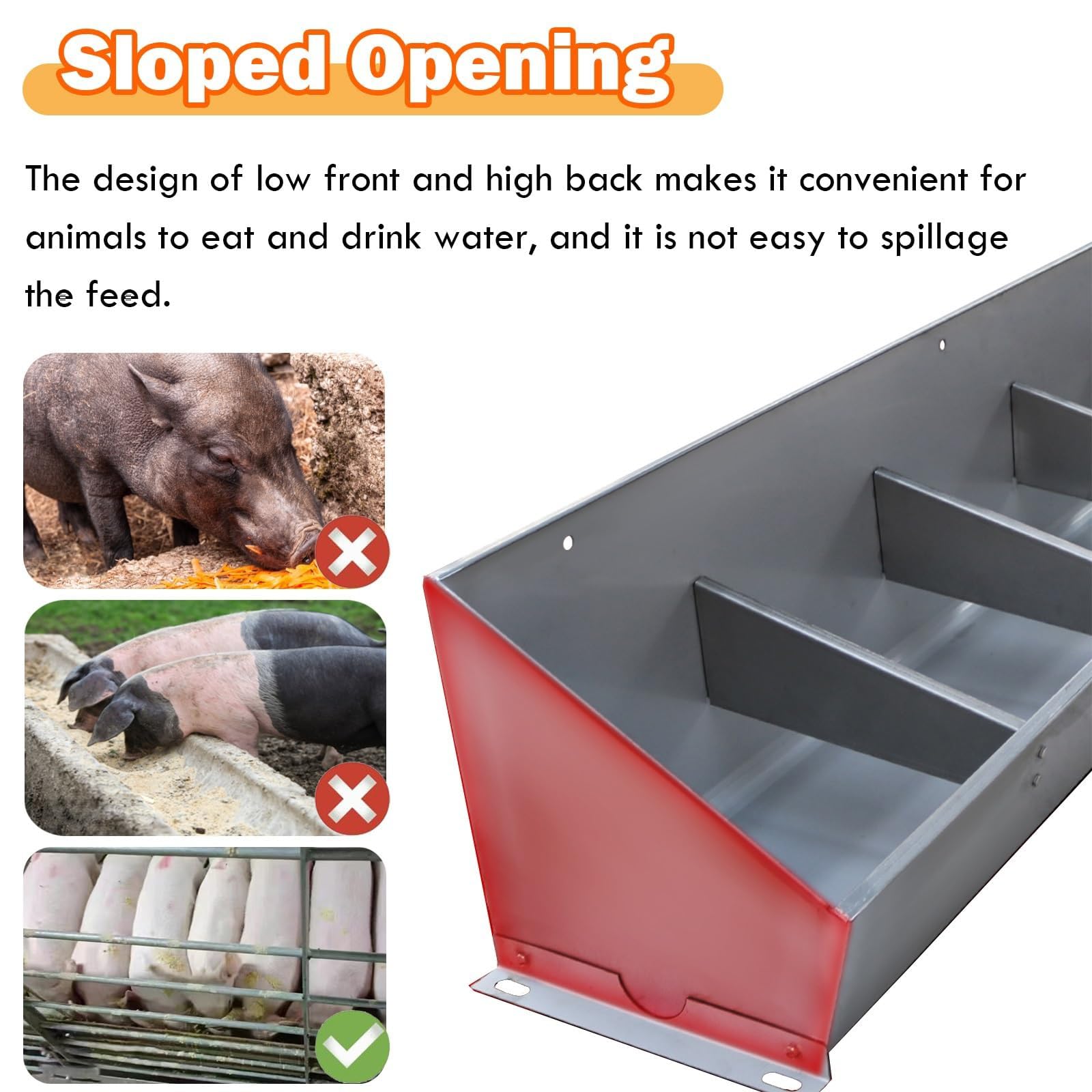 Comedero de cerdo, comedero de gran capacidad, de metal resistente, con diseño de 4 compartimentos, comedero multiusos para caballos, cabras, ovejas, ganado, vaca