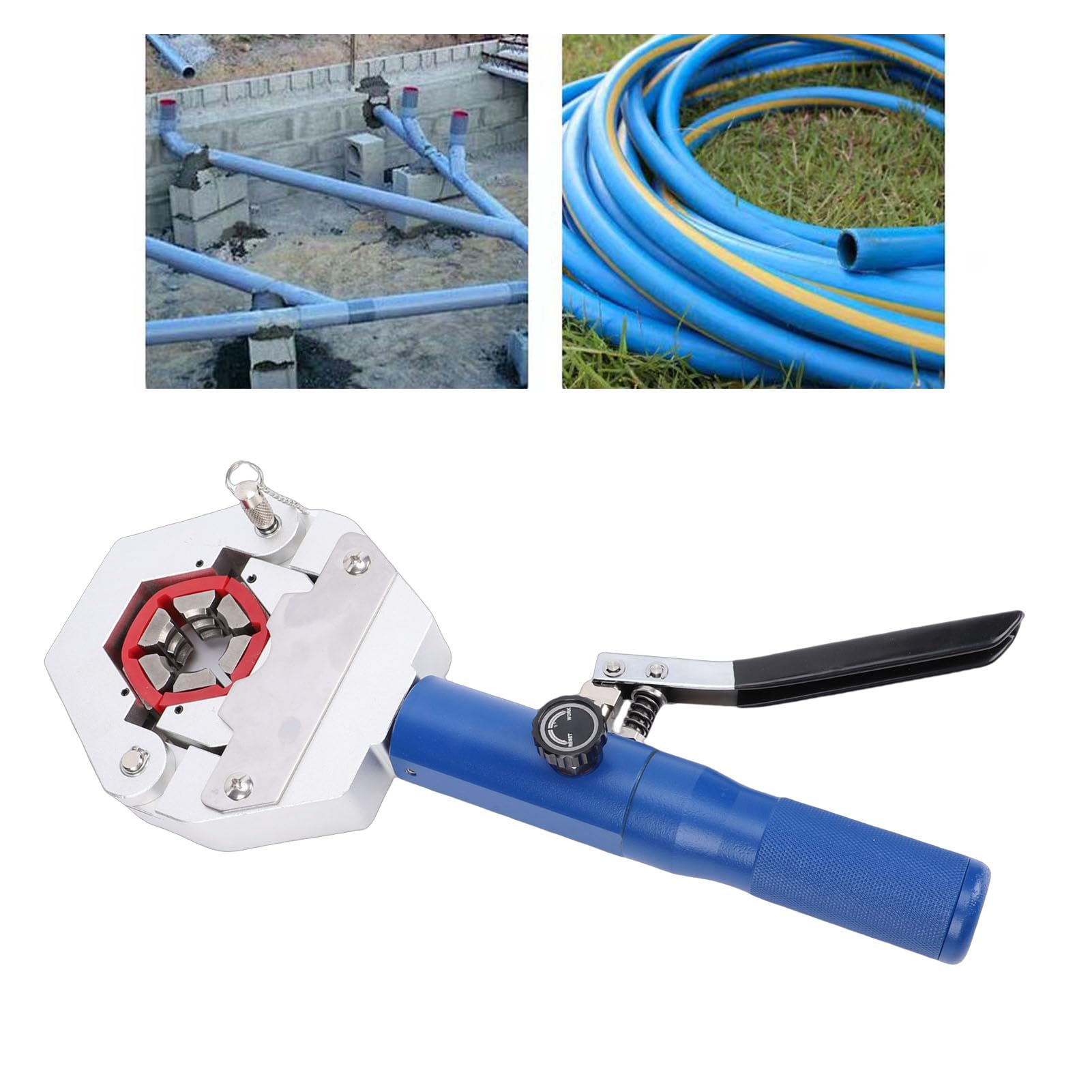 FTVOGUE Hydrauliczna Zaciskarka do Węży Prądu Przemiennego, Ręczna Zaciskarka z 6 Matrycami do Naprawy Klimatyzacji Węży Prądu Przemiennego, Ratownictwa Zewnętrznego, Napraw Drogowych