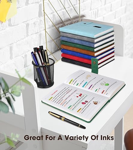 Miniatura 6 de vfaejll Cuaderno de cuero rayado A5 para hombres y mujeres, 5.9" X 8.4" Cuaderno de diario personalizado de tapa dura con bolígrafo, 200 páginas de