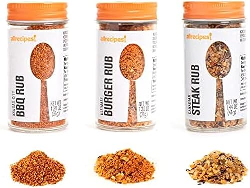 Allrecipes Esenciales para barbacoa (filete canadiense, barbacoa de Kansas City, hamburguesa definitiva) en tarros de vidrio con tapas extraíbles