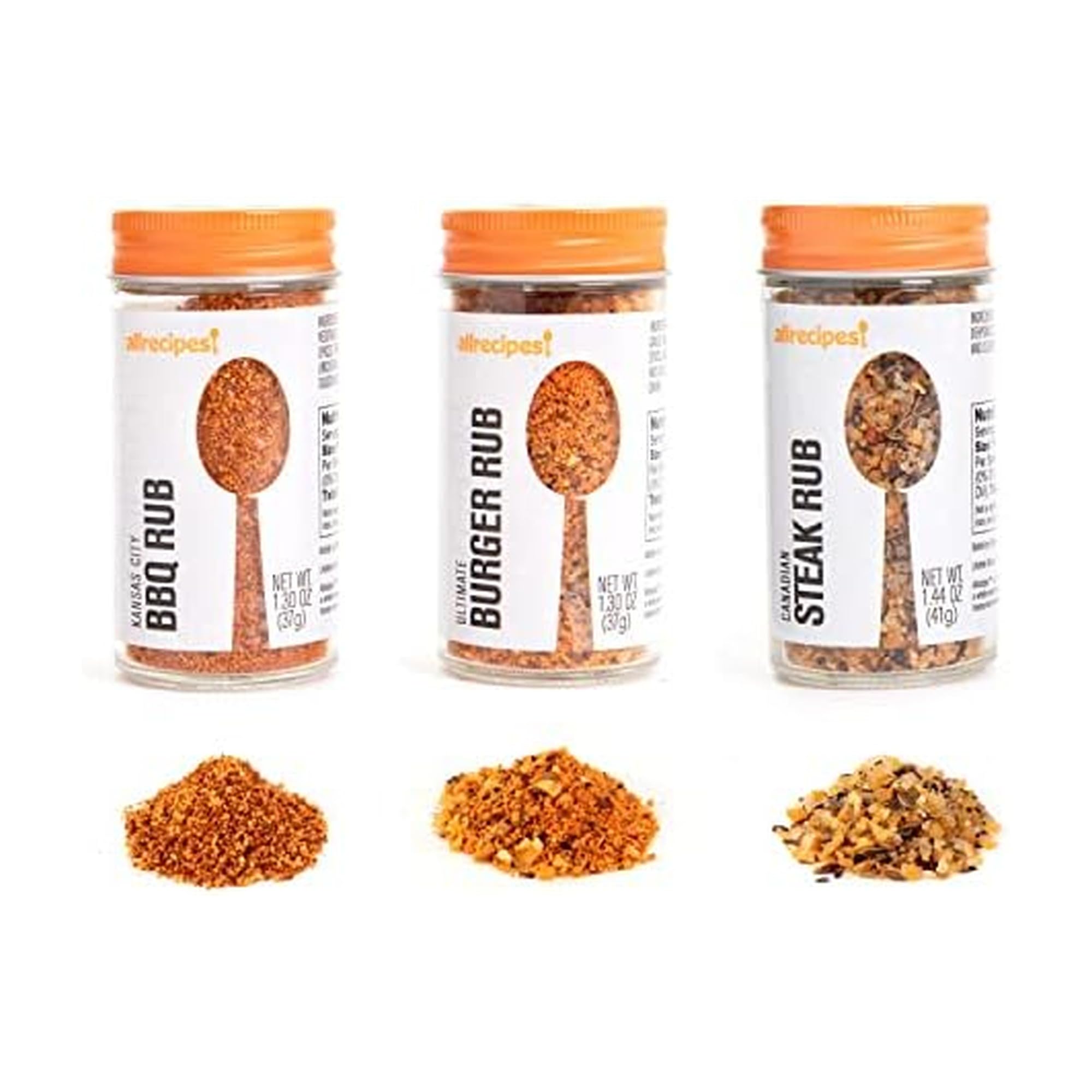 Essential BBQ Rubs (Canadian Steak, Kansas City BBQ, Ultimate Burger) in Glass Jars with Removable Sifter Caps for Sprinkling, Set of 3, Clear, 9.63 x 6.13 x 2-Inch