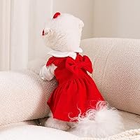 Vista 4 de Vestido de pana roja para perros pequeños, conjunto de vestido de invierno para cachorros, ropa de Navidad