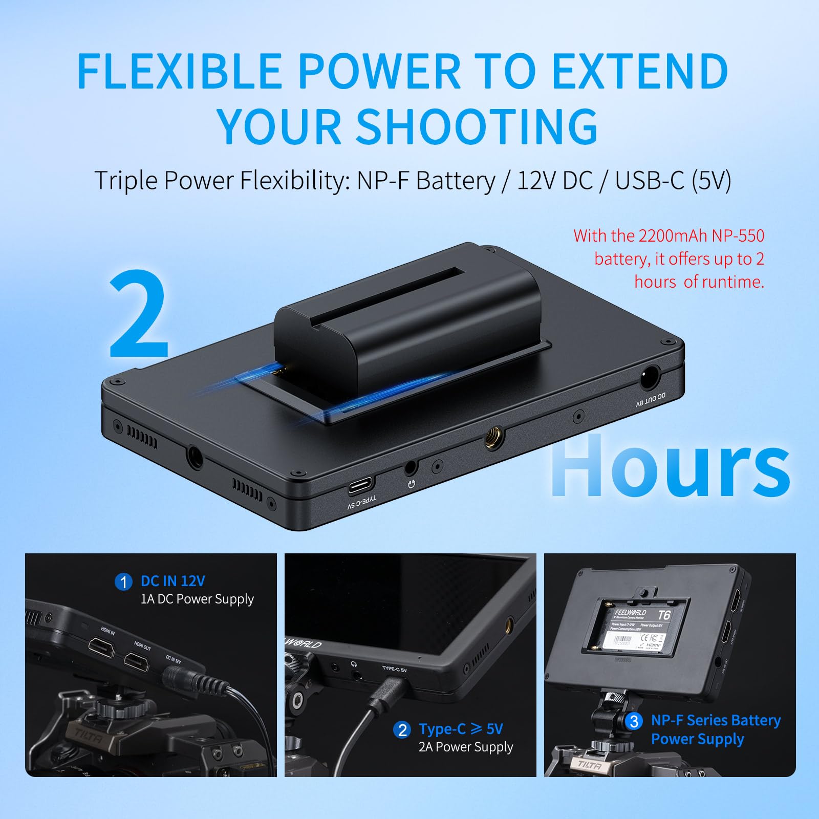 FEELWORLD T6 Moniteur de Caméra 6 Pouces Retour Video Appareil Photo Aluminum IPS Full HD,Entrée/Sortie 4K HDMI avec 3D LUTs, Vecteurscope, Focus Peaking, Batterie F550 2200 mAh et Sac de Transport
