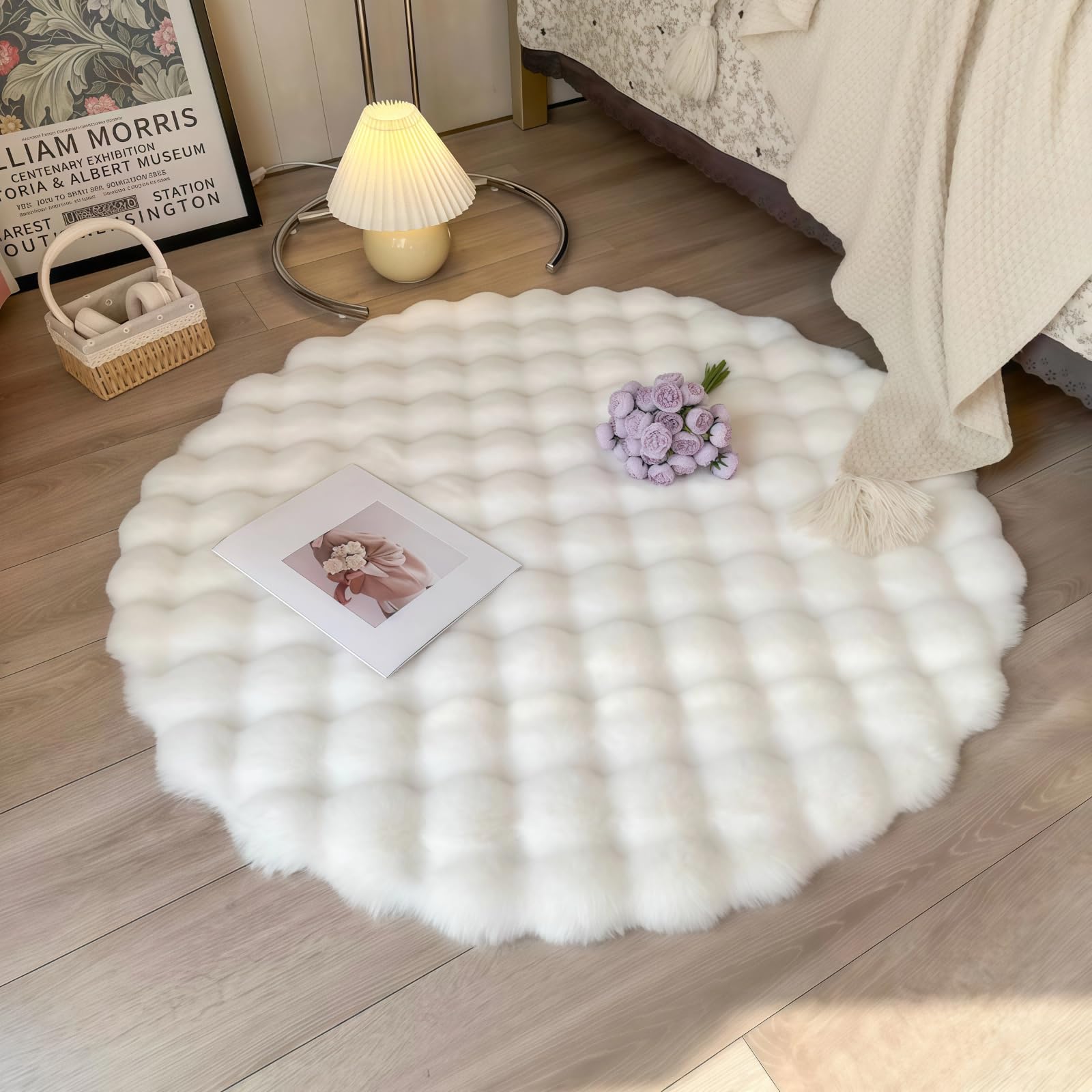 Tapis rond lavable en machine et antidérapant pour déco de salon