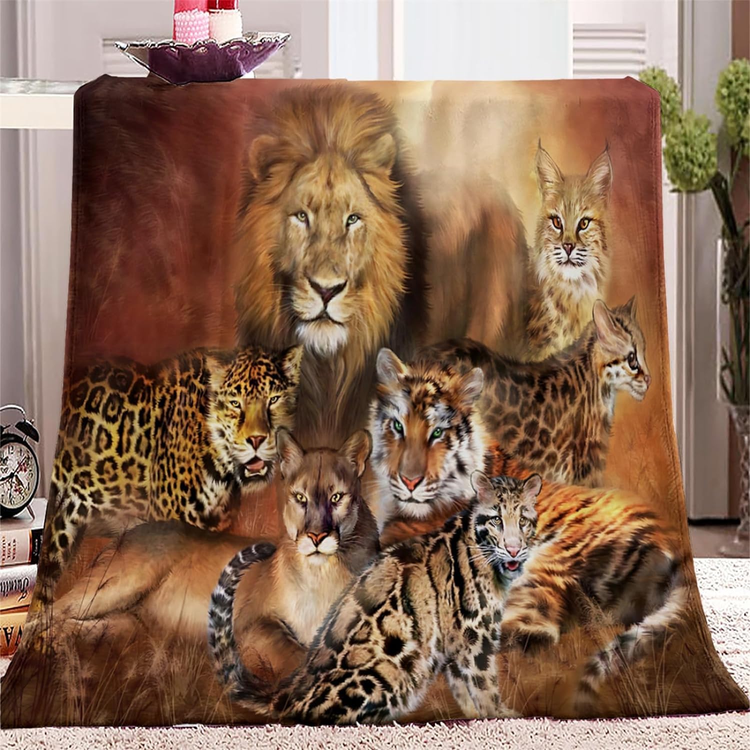 Plaid Polaire 220x240 Lion Couverture Polaire, Animaux Sauvages Flanelle Epaisse Plaid Canape, Doux Grand Plaid Chaud, Microfibre Couverture Lit 2 Personnes, Couverture Plaid pour Les Adultes/Animaux