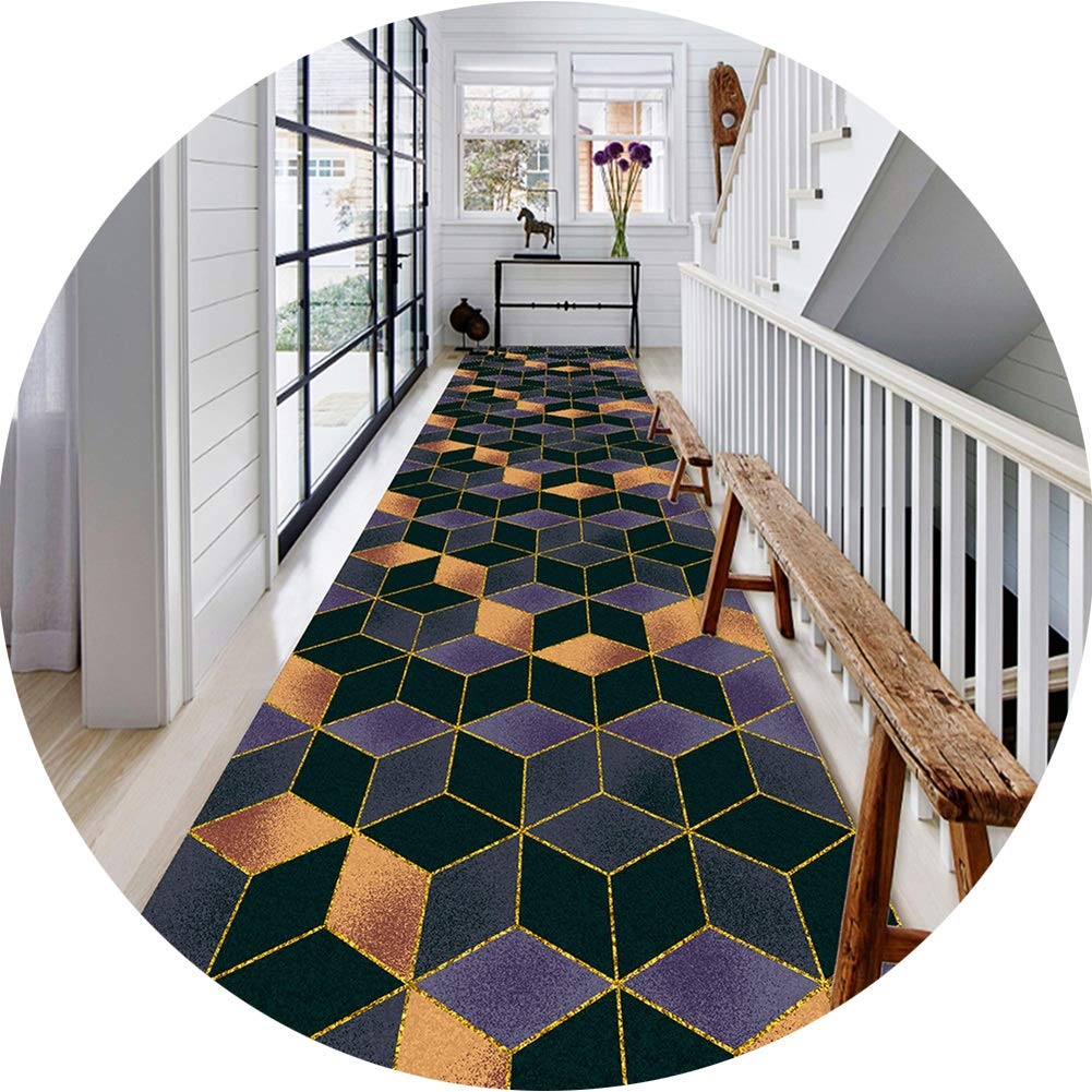 Tapis de couloir géométrique 3D en impression et teinture lavable de 1x6m