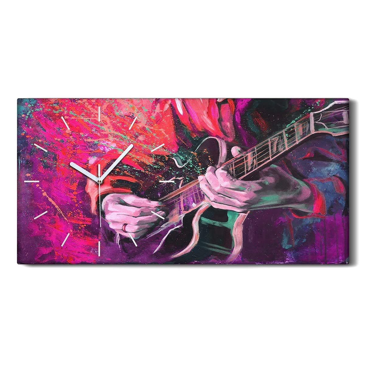 Horloge sur Toile Peinture Guitariste Décoration Salon Vibrante