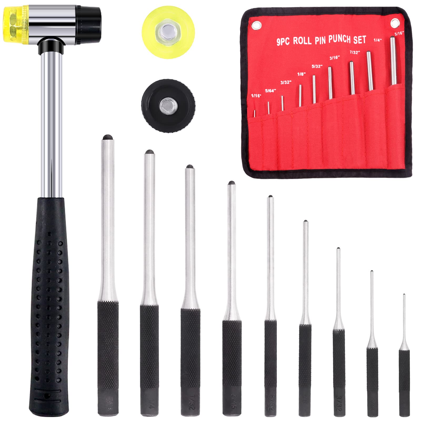 Cimeton 12Pcs Roll Pin Punch Set including Hammer and Storage Pouch