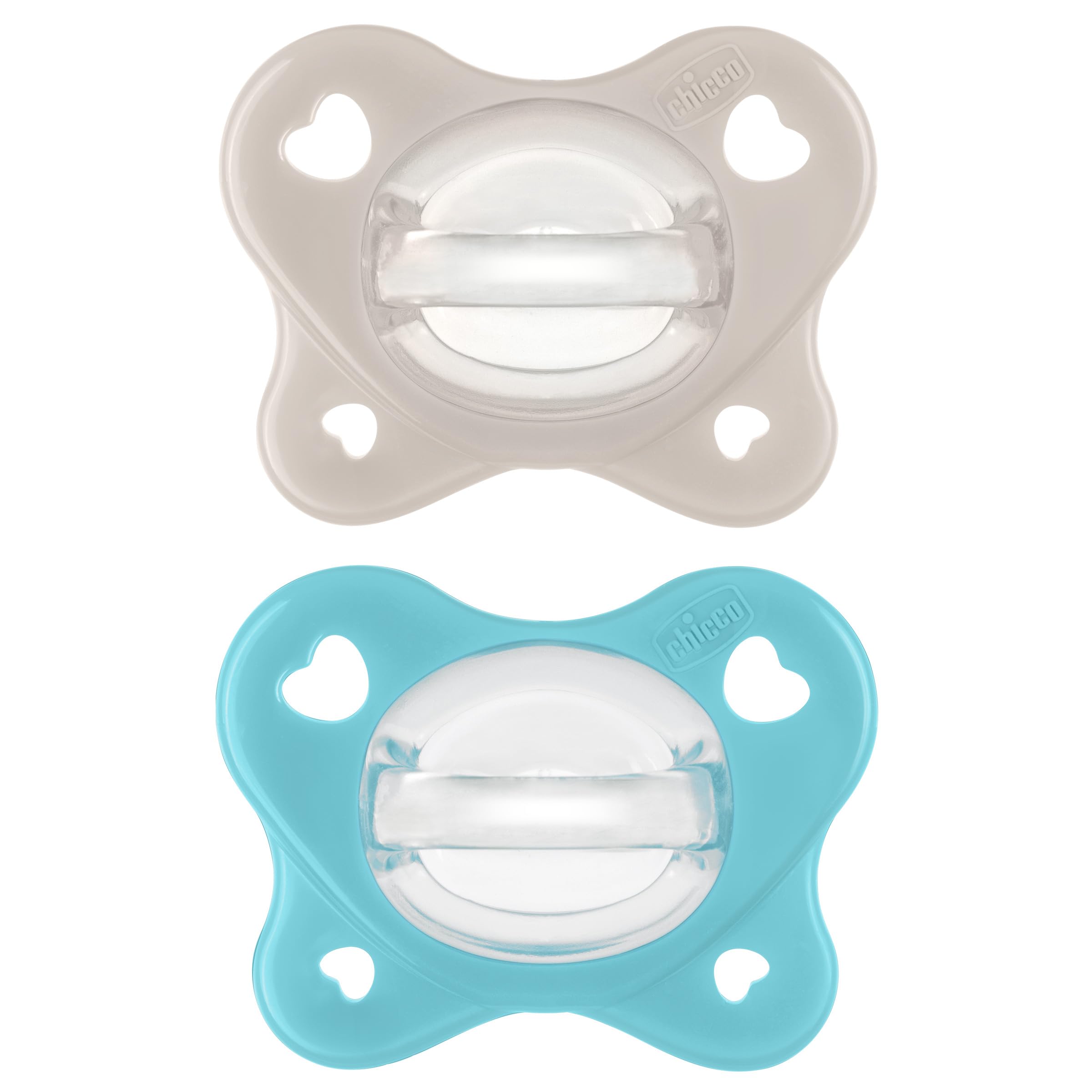 Chicco PhysioForma Dual Soft One-Piece Orthodontic Silicone Pacifier for Babies 6-16 Months | BPA & Latex Free | Reusable Case | Grey/Ultramarine, 2pk
