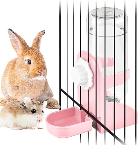 kathson Dispensador de agua de conejo para jaula de 17 onzas, botella de agua colgante de conejillo de indias sin goteo, botella de agua automática