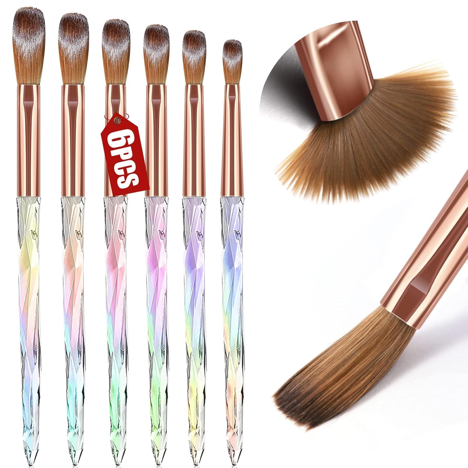 NAILWIND Acrylic Brush Set 6PCS Professional Nail Brushes for Application, Powder, Art Extension, 3D Carving, Manicure Tool, Home DIY - Sizes 4/6/8/10/12/14-image-40